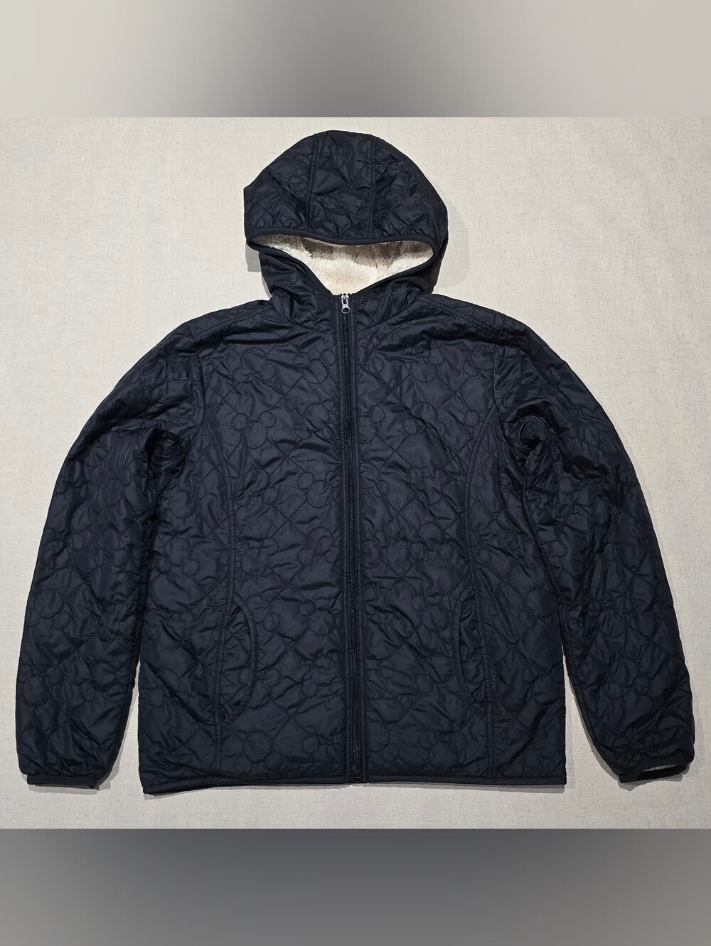 Disney Parks Black Mickey Mouse Stitched Puffer Fleece Jacket Size Medium